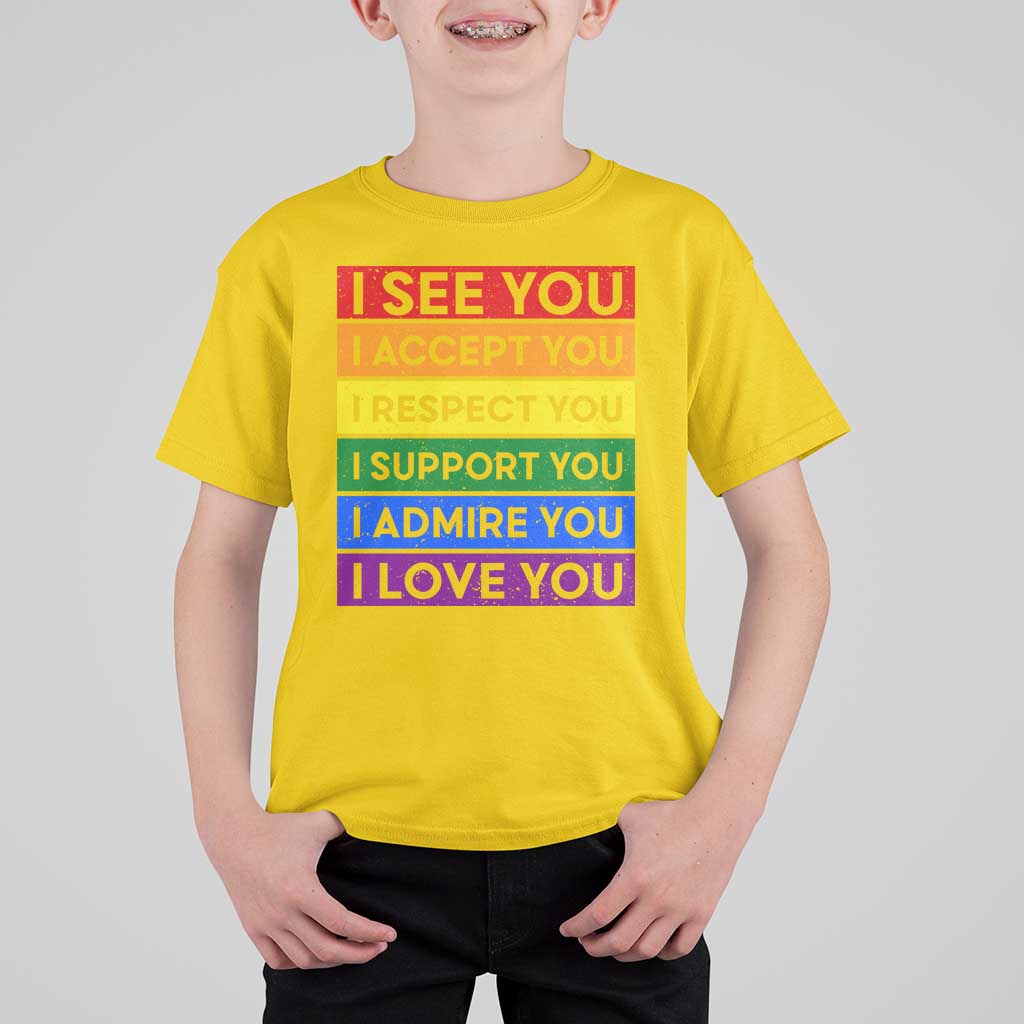 I See Accept Respect Support Admire Love You T Shirt For Kid LGBT Ally Pride Graphic