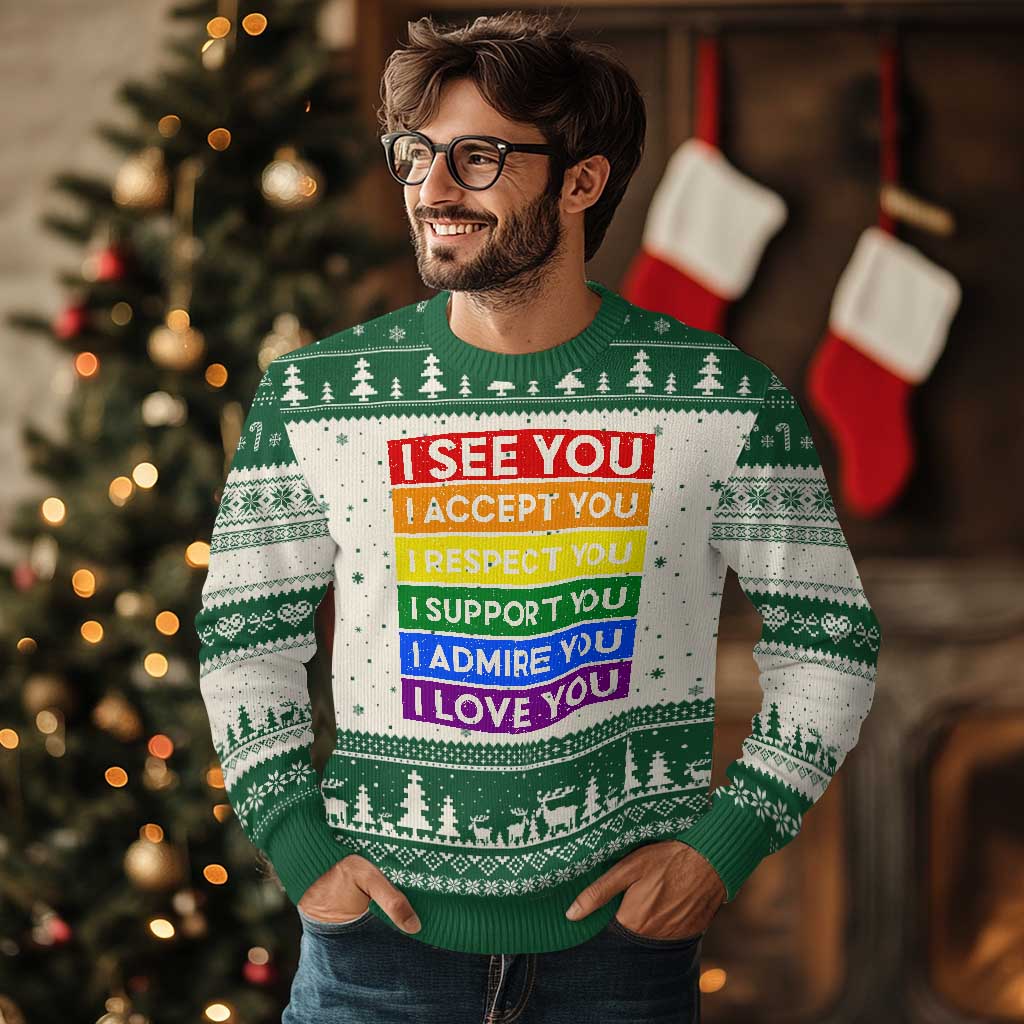 I See Accept Respect Support Admire Love You Ugly Christmas Sweater LGBT Ally Pride Graphic