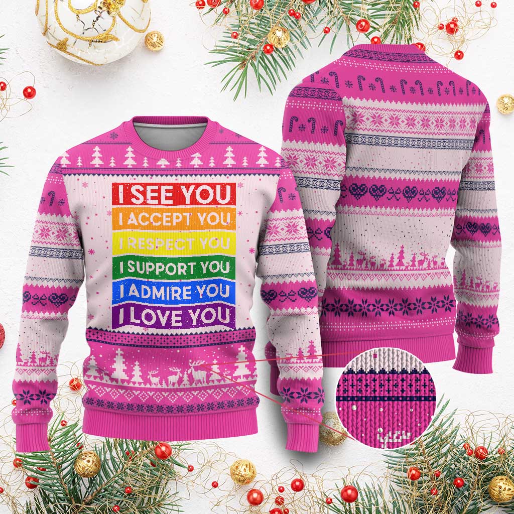 I See Accept Respect Support Admire Love You Ugly Christmas Sweater LGBT Ally Pride Graphic