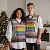I See Accept Respect Support Admire Love You V-Neck Knit Sweater Vest LGBT Ally Pride Graphic