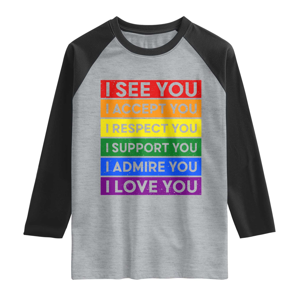 I See Accept Respect Support Admire Love You Raglan Shirt LGBT Ally Pride Graphic