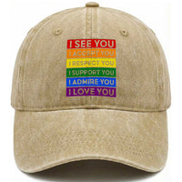 I See Accept Respect Support Admire Love You Washed Cotton Baseball Cap LGBT Ally Pride Graphic