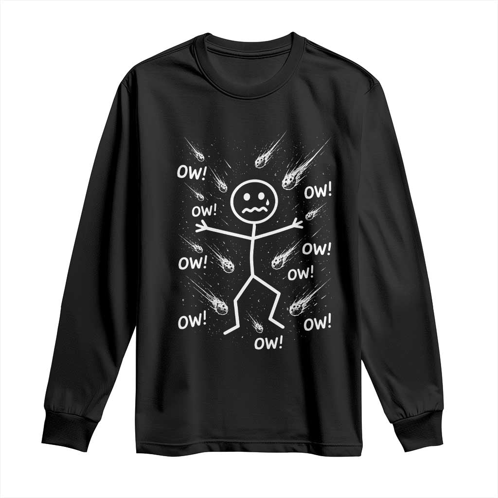 Funny Stick Figure Meteor Shower Long Sleeve Shirt Cosmic Joke