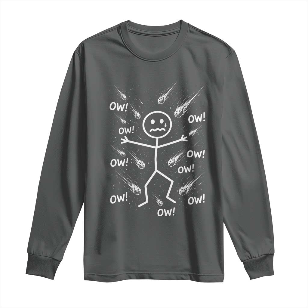 Funny Stick Figure Meteor Shower Long Sleeve Shirt Cosmic Joke