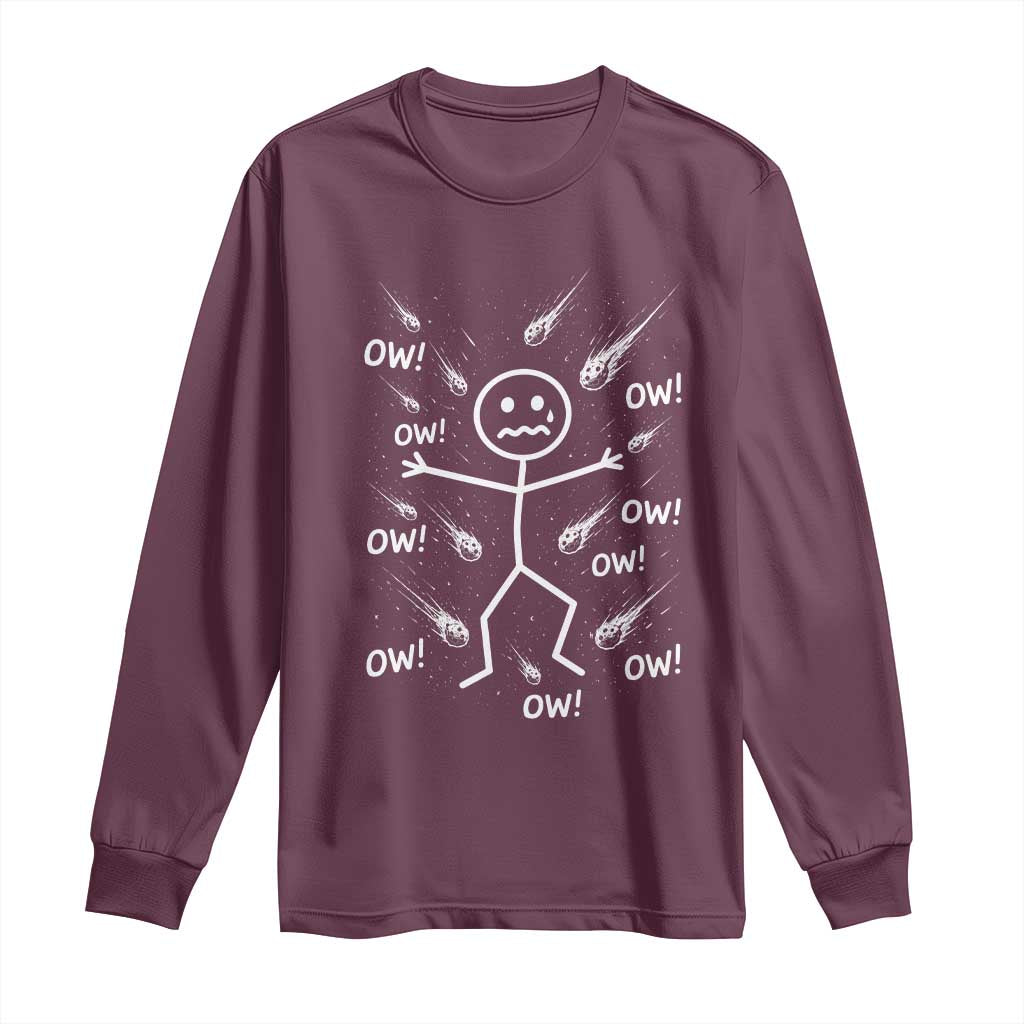 Funny Stick Figure Meteor Shower Long Sleeve Shirt Cosmic Joke