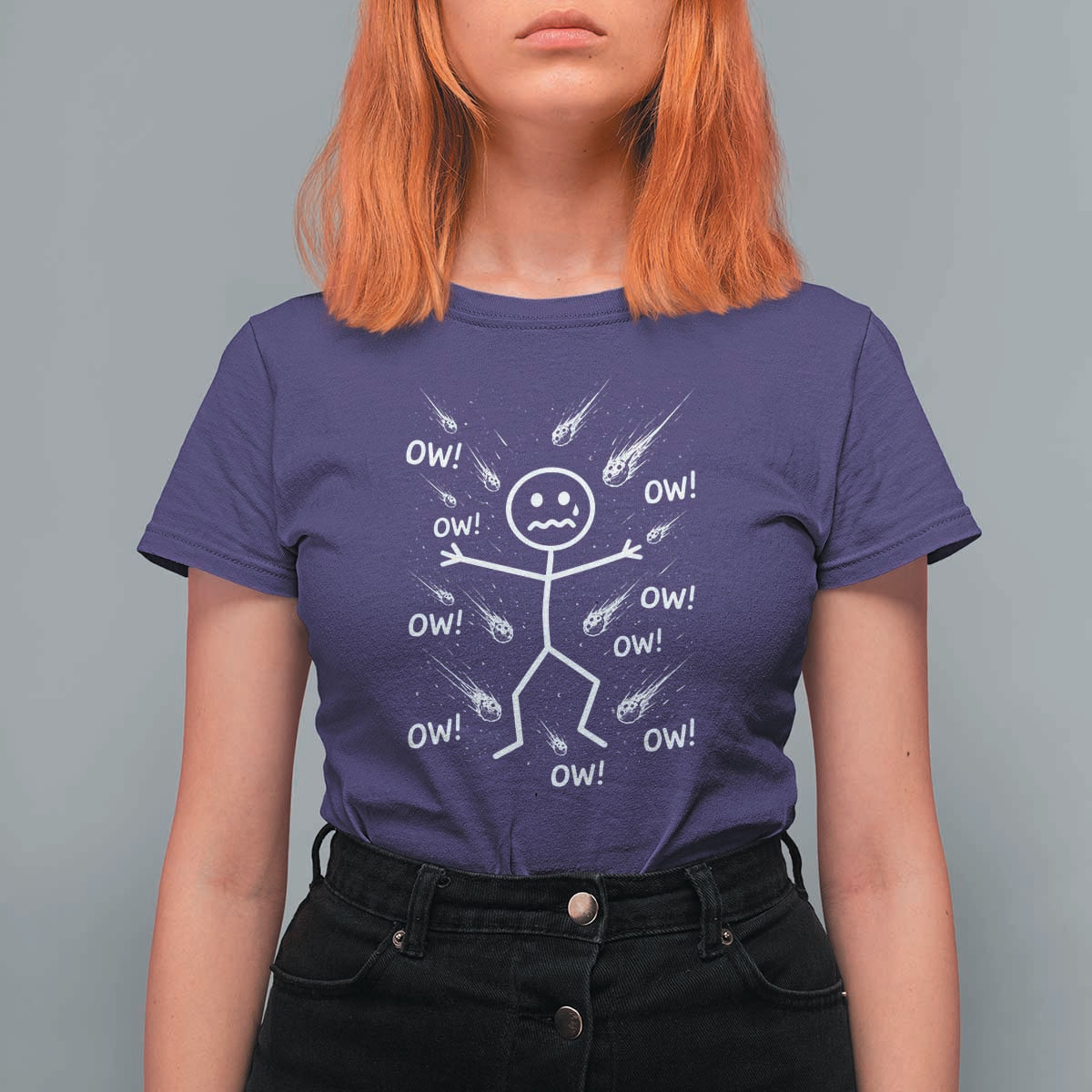 Funny Stick Figure Meteor Shower T Shirt For Women Cosmic Joke