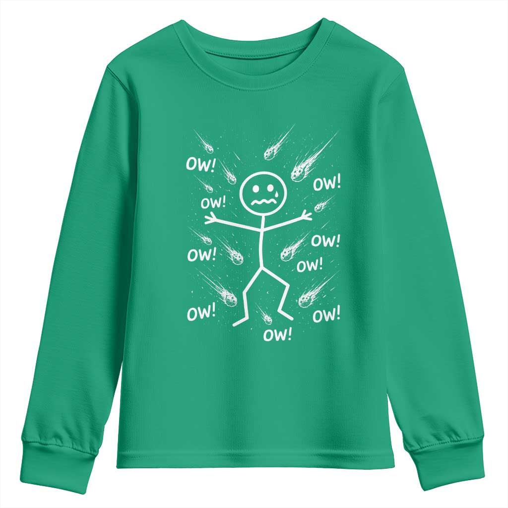 Funny Stick Figure Meteor Shower Youth Sweatshirt Cosmic Joke