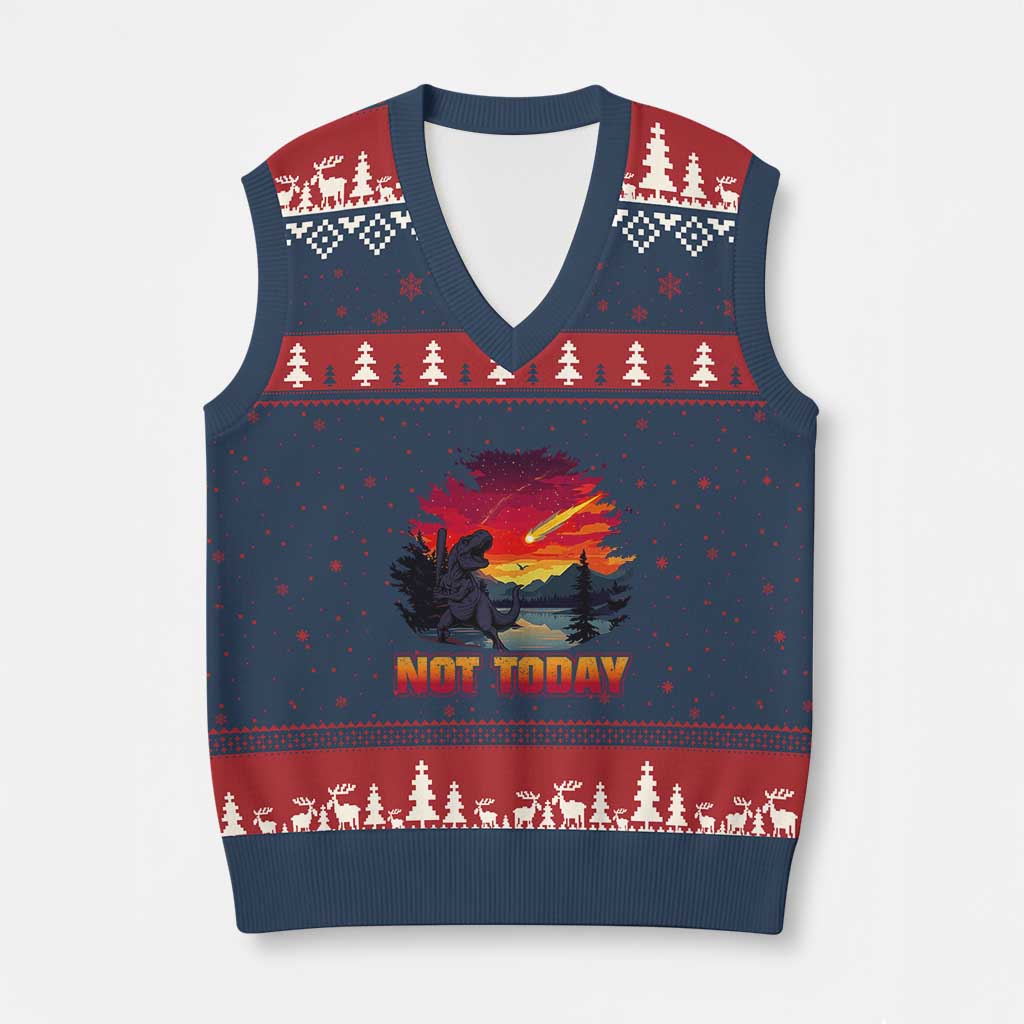 Funny Dinosaur Baseball Meteorite V-Neck Knit Sweater Vest Not Today