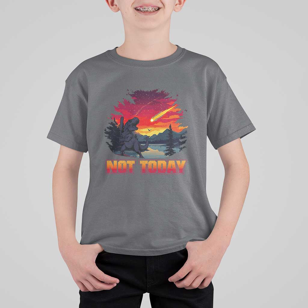 Funny Dinosaur Baseball Meteorite T Shirt For Kid Not Today