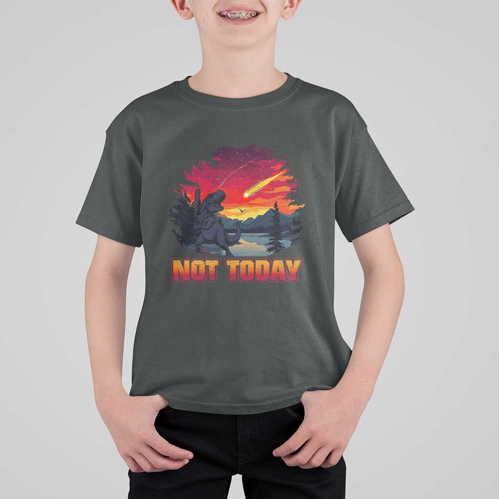 Funny Dinosaur Baseball Meteorite T Shirt For Kid Not Today