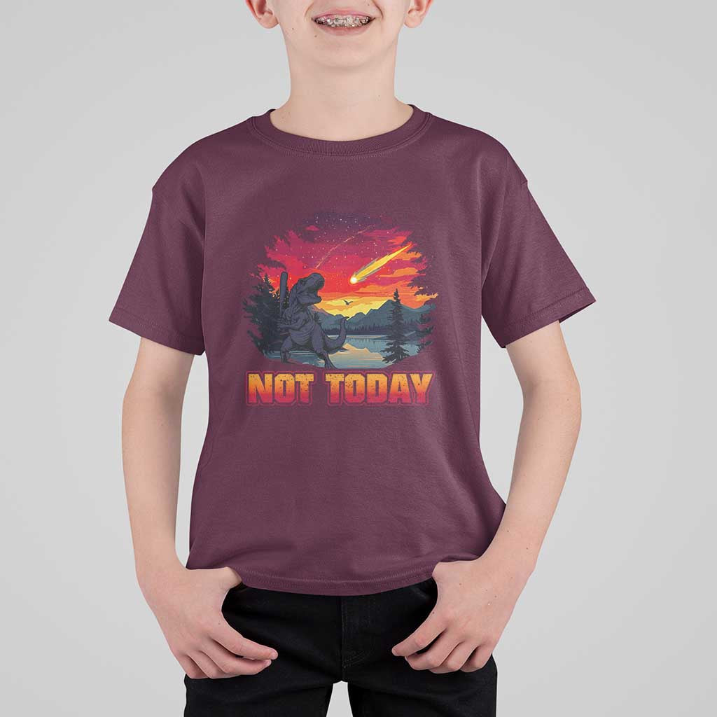 Funny Dinosaur Baseball Meteorite T Shirt For Kid Not Today