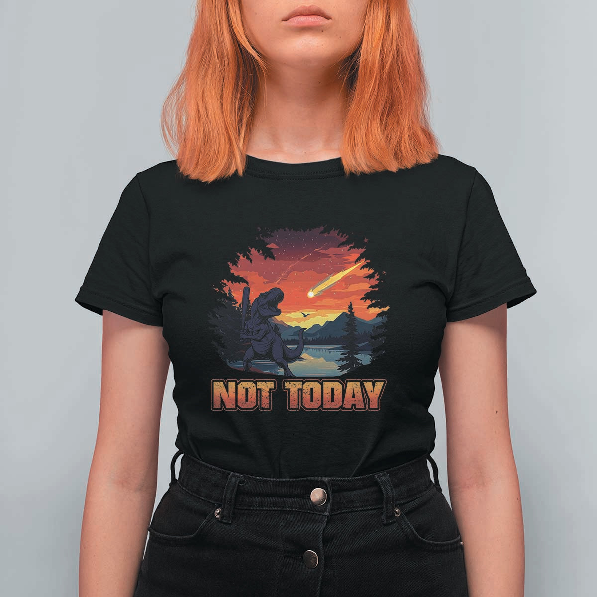 Funny Dinosaur Baseball Meteorite T Shirt For Women Not Today