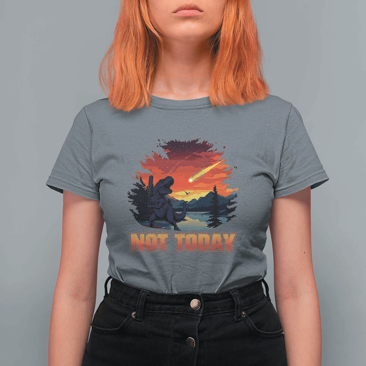 Funny Dinosaur Baseball Meteorite T Shirt For Women Not Today