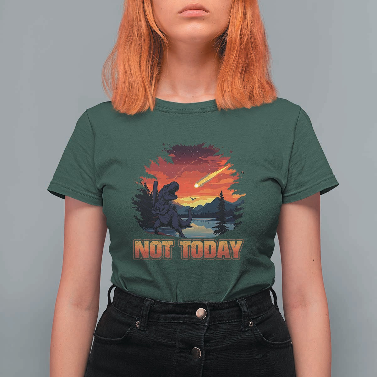 Funny Dinosaur Baseball Meteorite T Shirt For Women Not Today