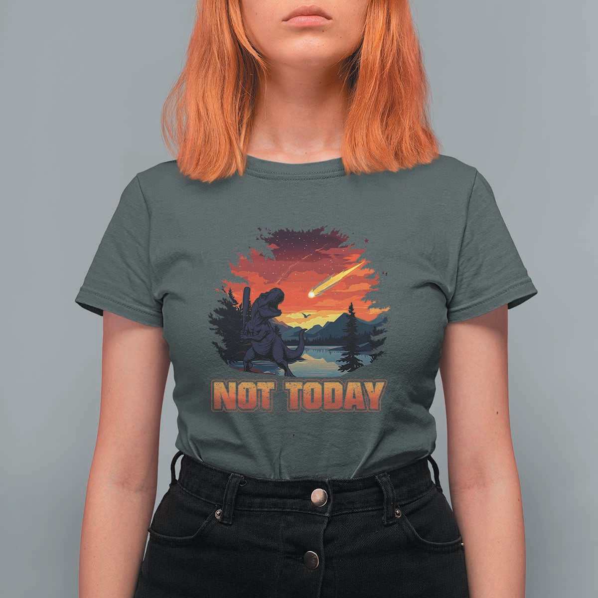 Funny Dinosaur Baseball Meteorite T Shirt For Women Not Today