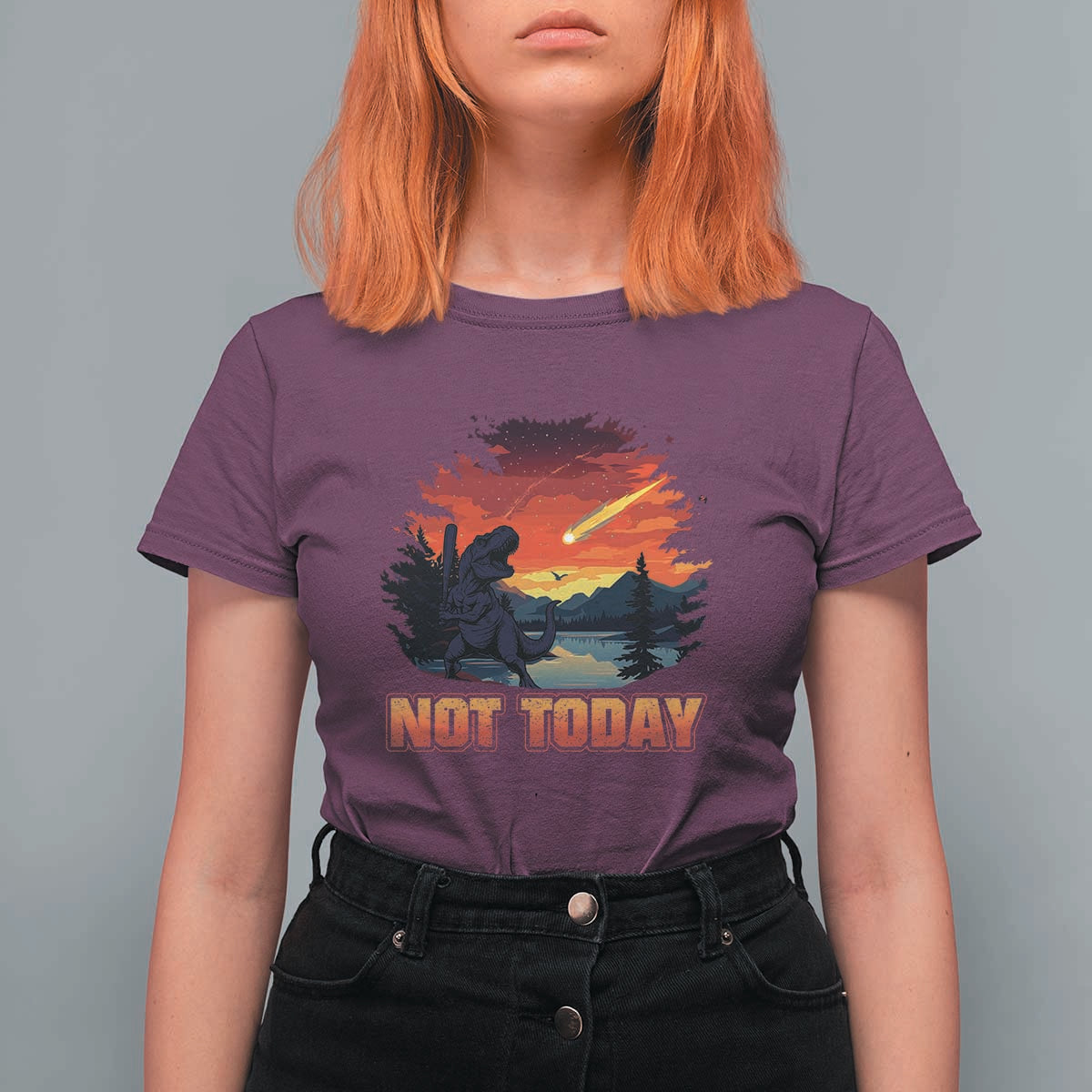 Funny Dinosaur Baseball Meteorite T Shirt For Women Not Today