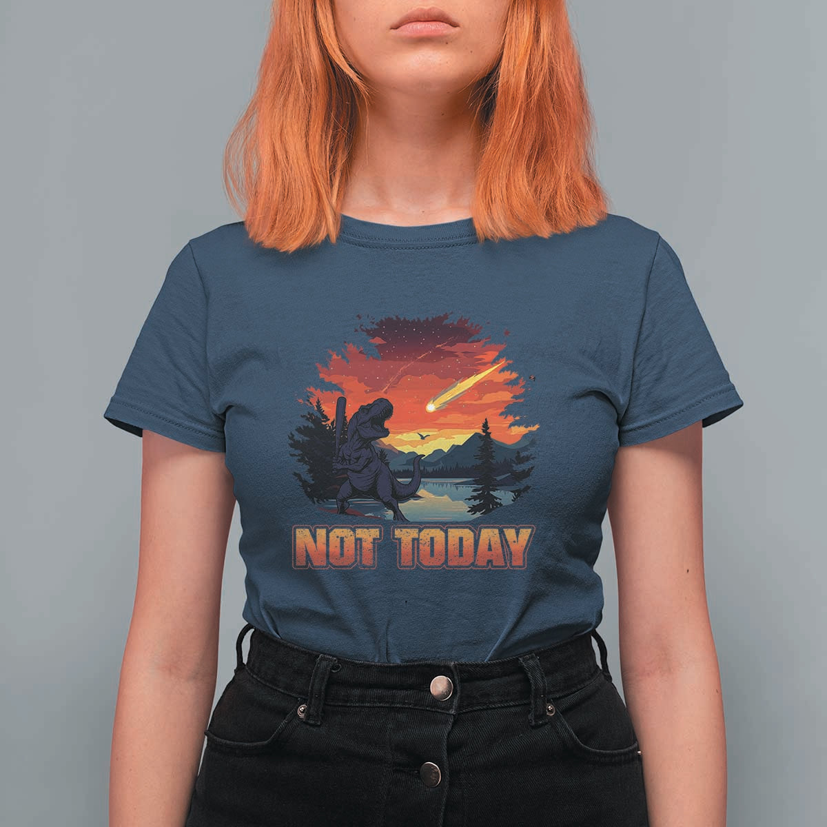 Funny Dinosaur Baseball Meteorite T Shirt For Women Not Today
