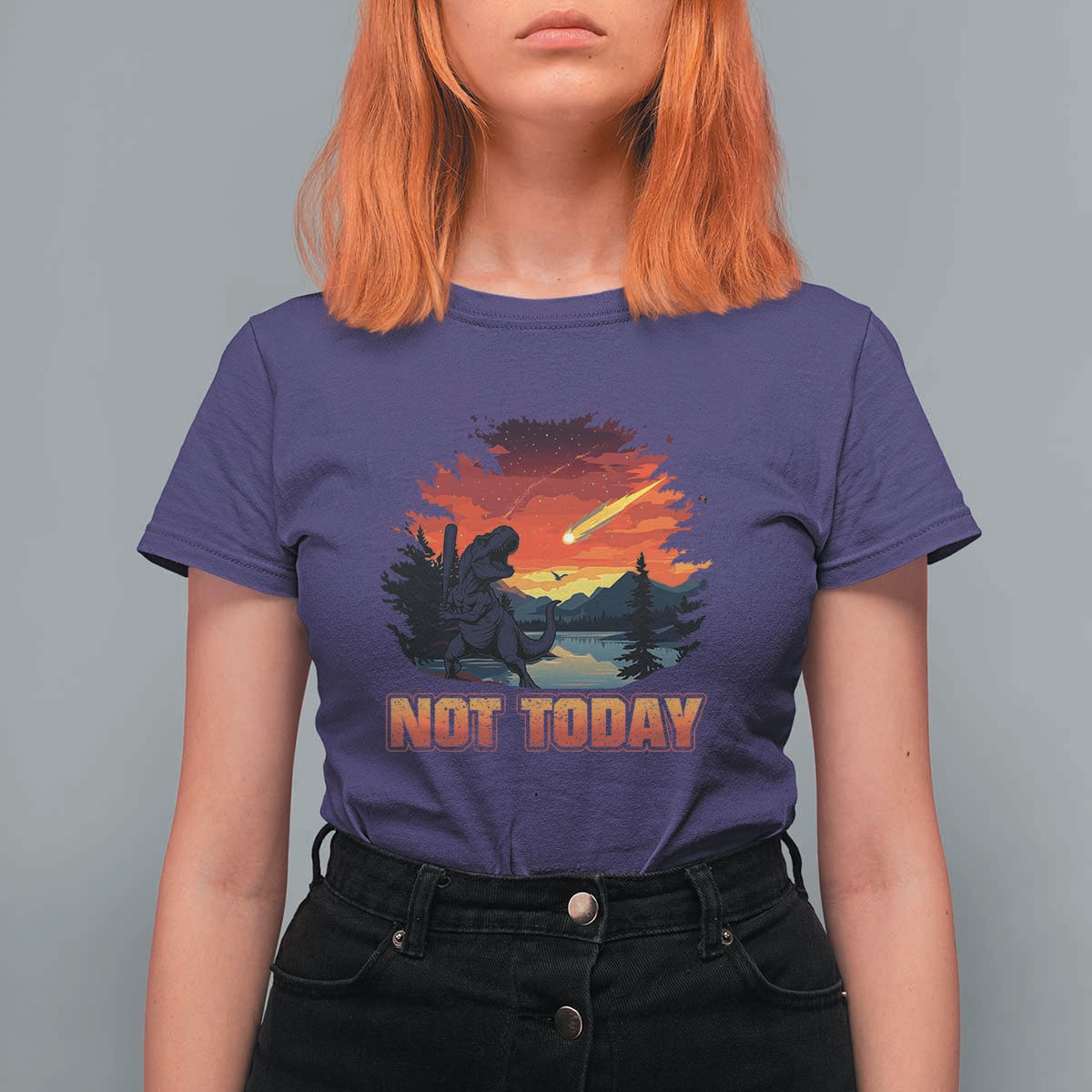 Funny Dinosaur Baseball Meteorite T Shirt For Women Not Today