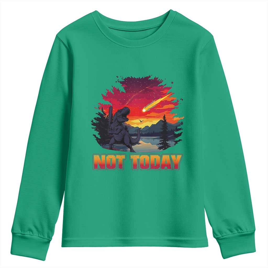 Funny Dinosaur Baseball Meteorite Youth Sweatshirt Not Today