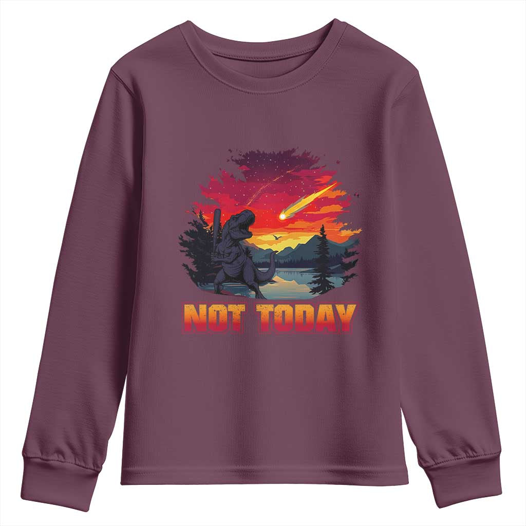 Funny Dinosaur Baseball Meteorite Youth Sweatshirt Not Today