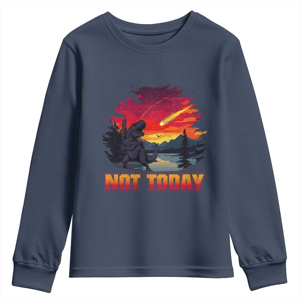 Funny Dinosaur Baseball Meteorite Youth Sweatshirt Not Today