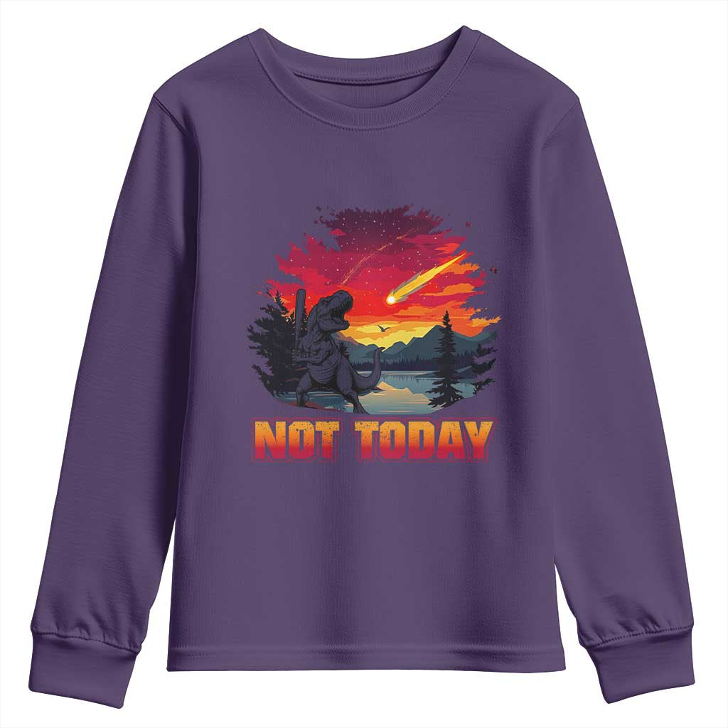 Funny Dinosaur Baseball Meteorite Youth Sweatshirt Not Today