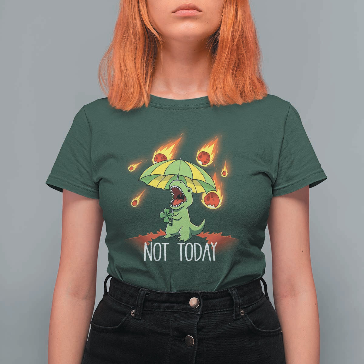 Dinosaur Meteor Shower Astronomy Humor T Shirt For Women Not Today