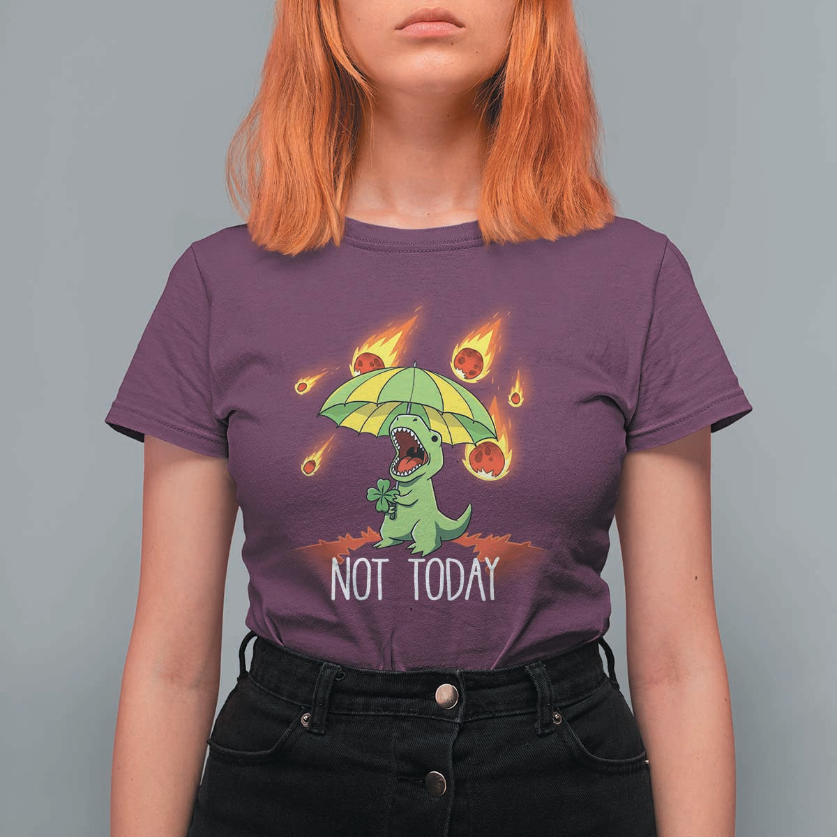 Dinosaur Meteor Shower Astronomy Humor T Shirt For Women Not Today