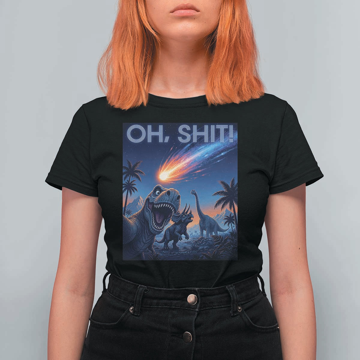 Funny Dinosaur Meteorite T Shirt For Women Astronomy Lover Gift