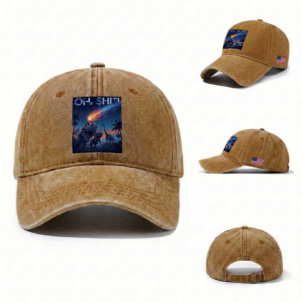 Funny Dinosaur Meteorite Washed Cotton Baseball Cap Astronomy Lover Gift
