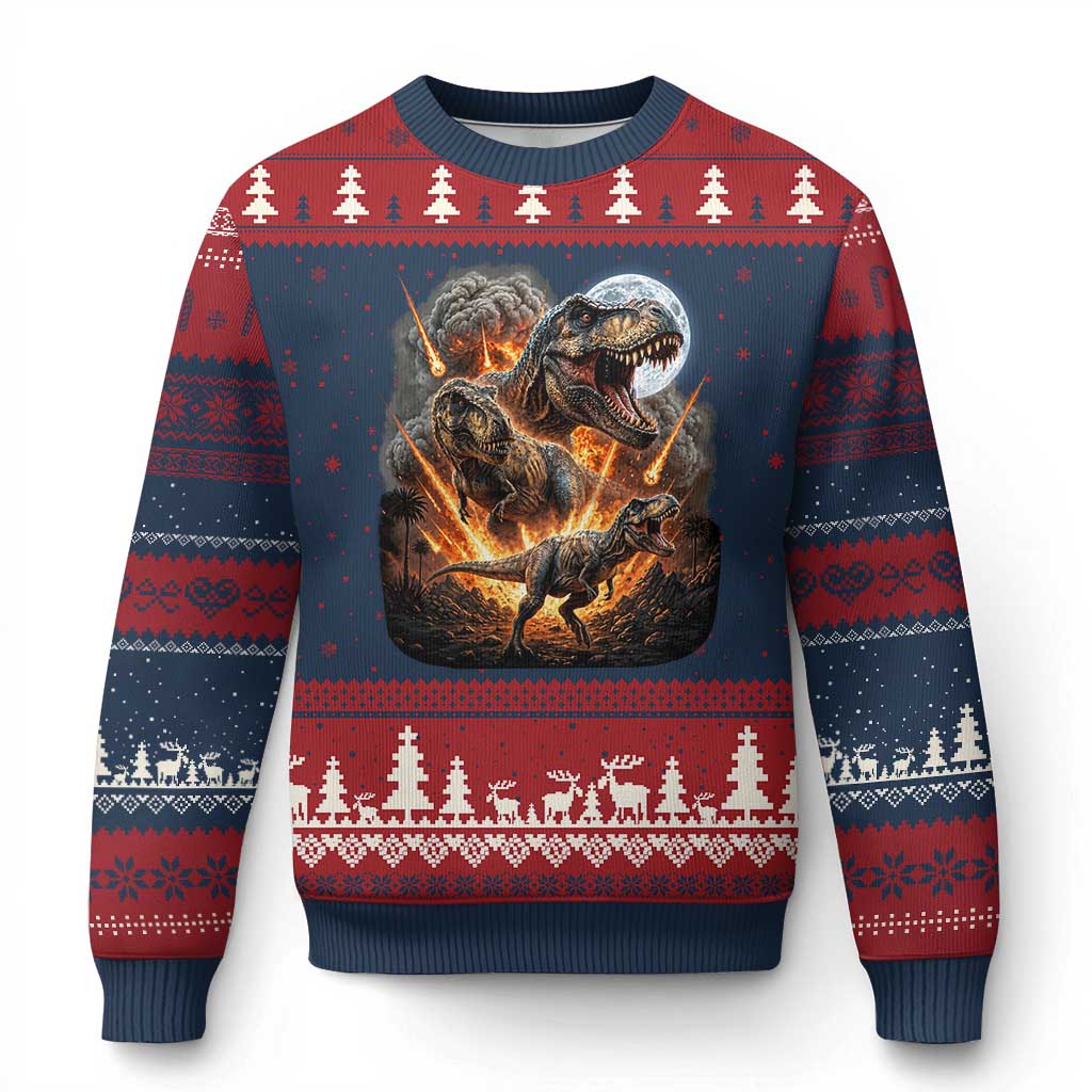 Funny Dinosaur Meteorite Strike Ugly Christmas Sweater Epic Paleontology Gift