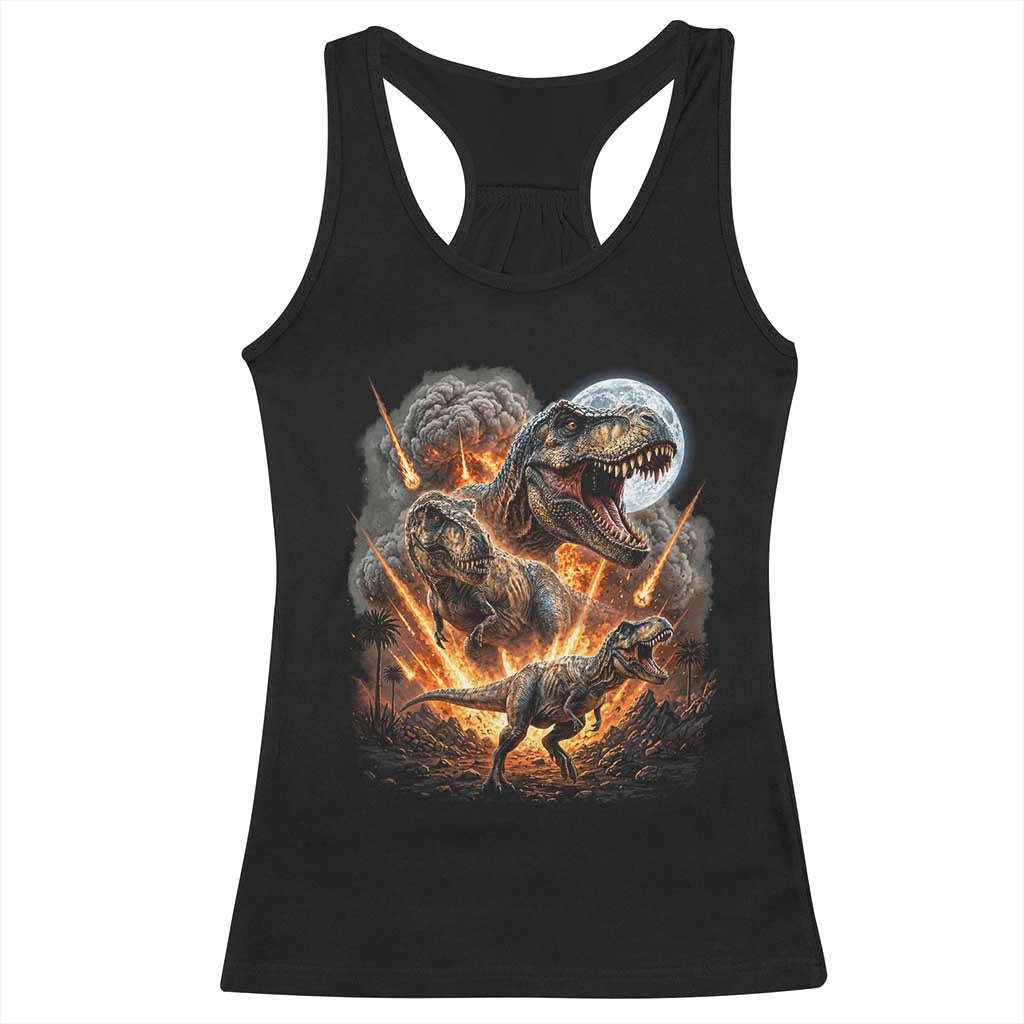 Funny Dinosaur Meteorite Strike Racerback Tank Top Epic Paleontology Gift