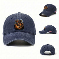Funny Dinosaur Meteorite Strike Washed Cotton Baseball Cap Epic Paleontology Gift