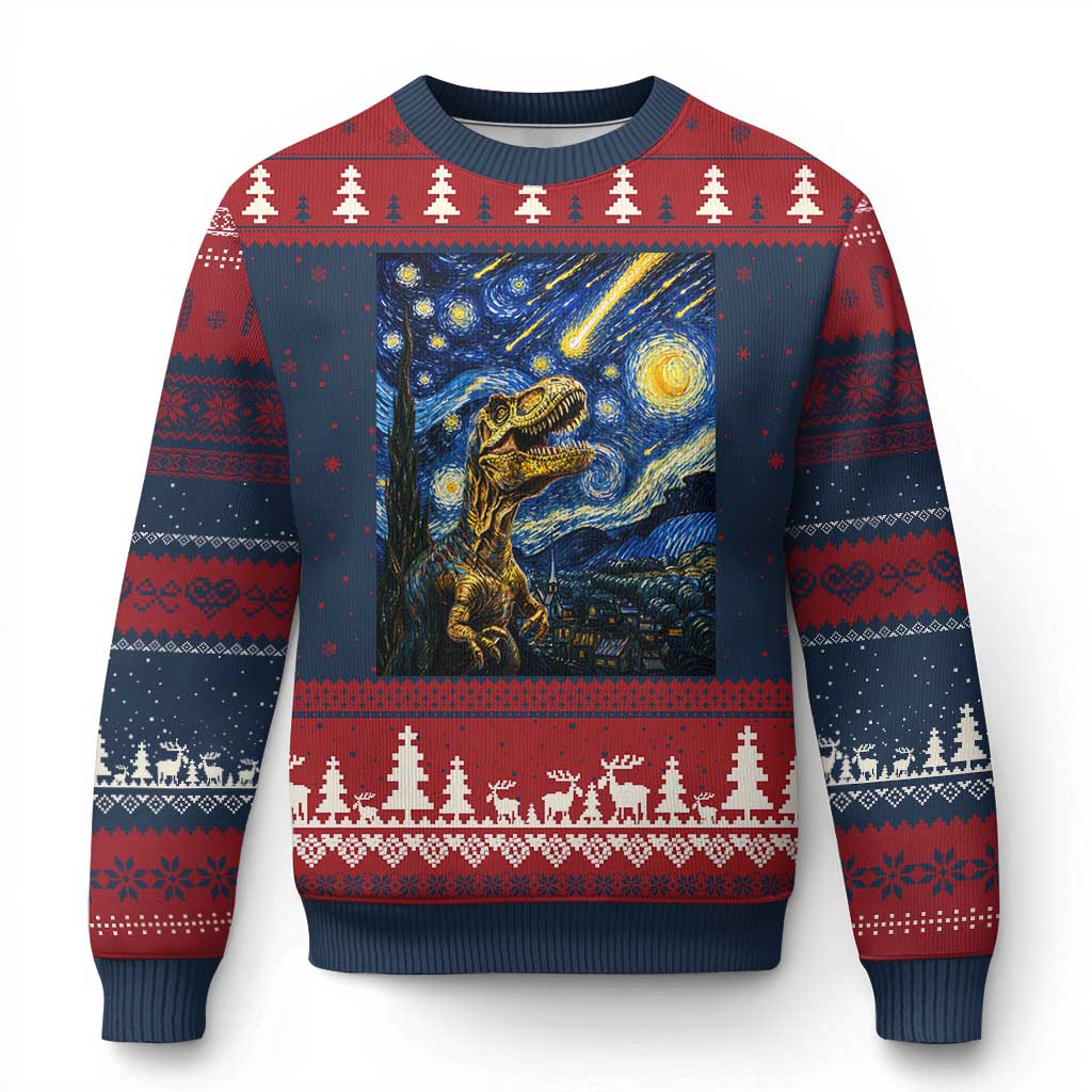 Dinosaur Starry Night Meteor Shower Ugly Christmas Sweater Astronomy Lover Gift