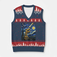 Dinosaur Starry Night Meteor Shower V-Neck Knit Sweater Vest Astronomy Lover Gift
