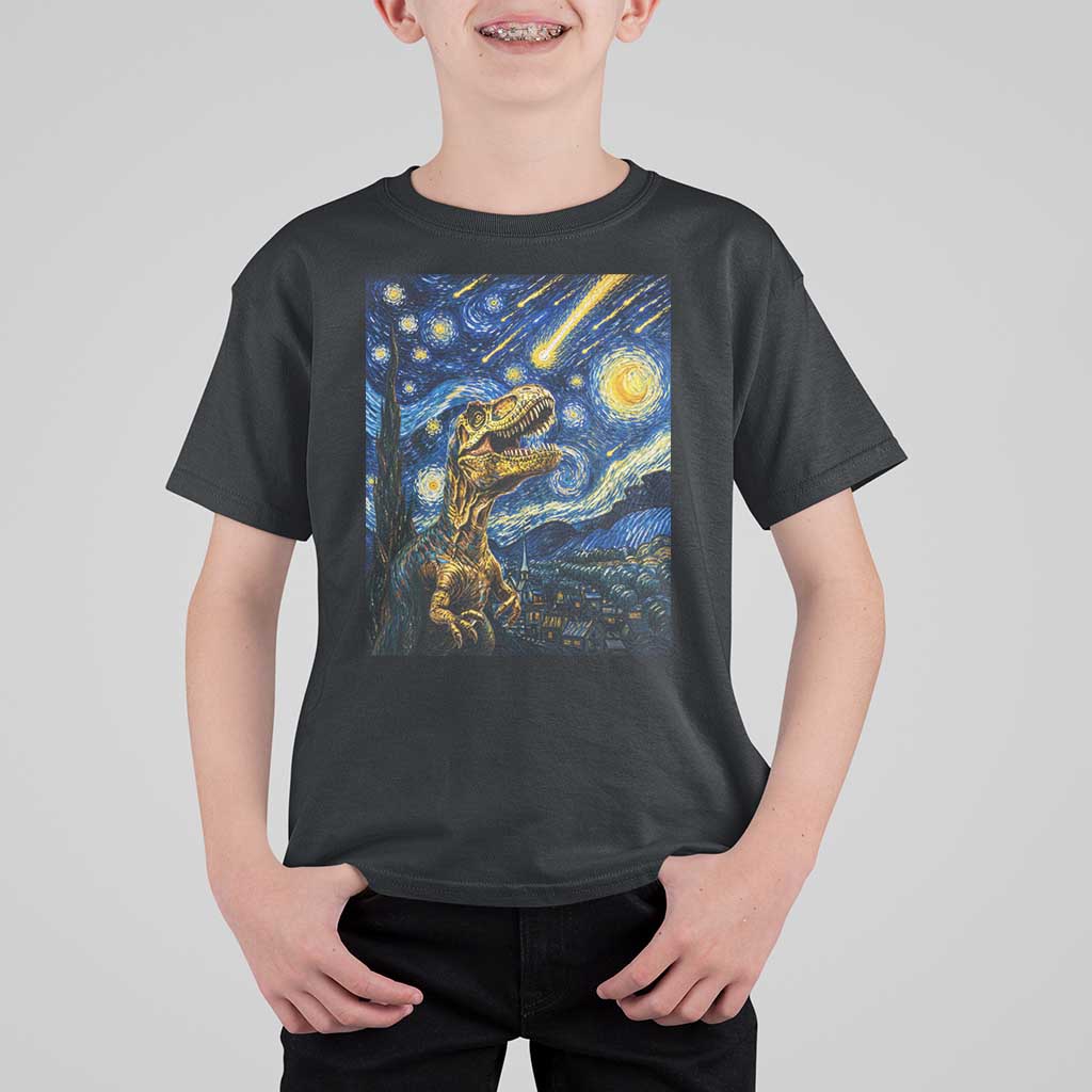 Dinosaur Starry Night Meteor Shower T Shirt For Kid Astronomy Lover Gift