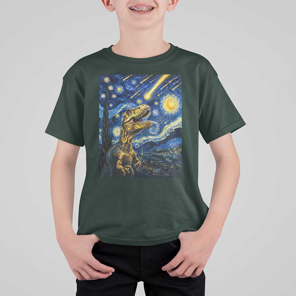 Dinosaur Starry Night Meteor Shower T Shirt For Kid Astronomy Lover Gift
