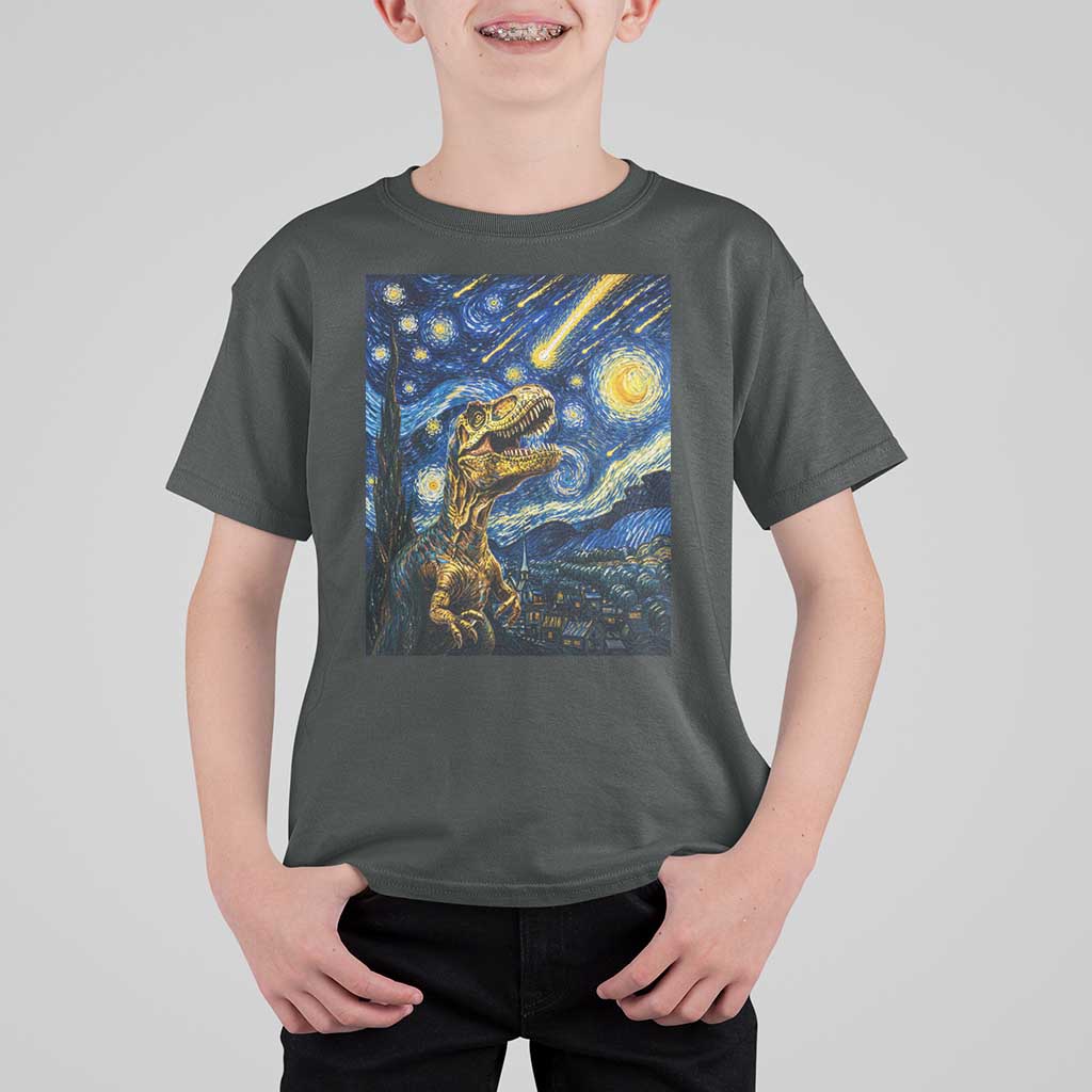 Dinosaur Starry Night Meteor Shower T Shirt For Kid Astronomy Lover Gift