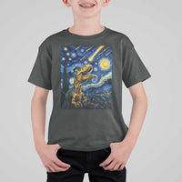 Dinosaur Starry Night Meteor Shower T Shirt For Kid Astronomy Lover Gift