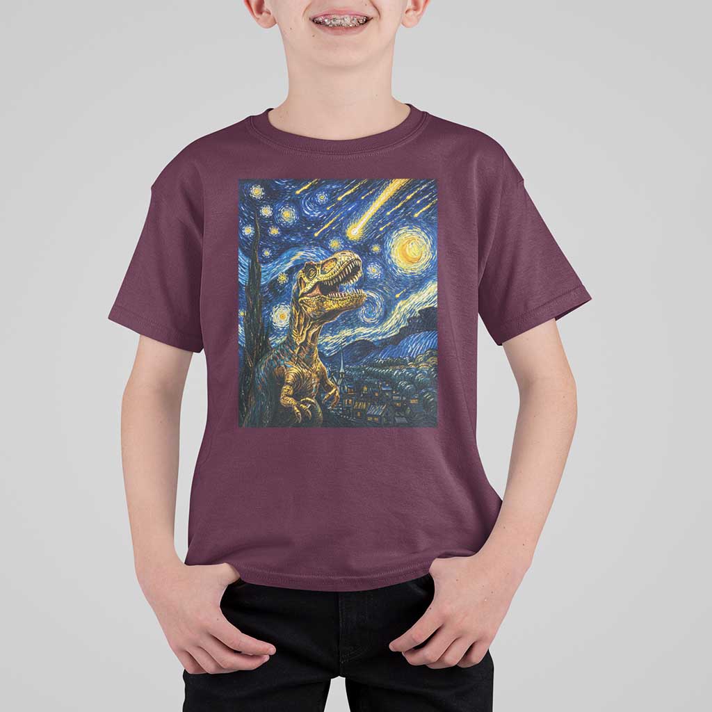 Dinosaur Starry Night Meteor Shower T Shirt For Kid Astronomy Lover Gift
