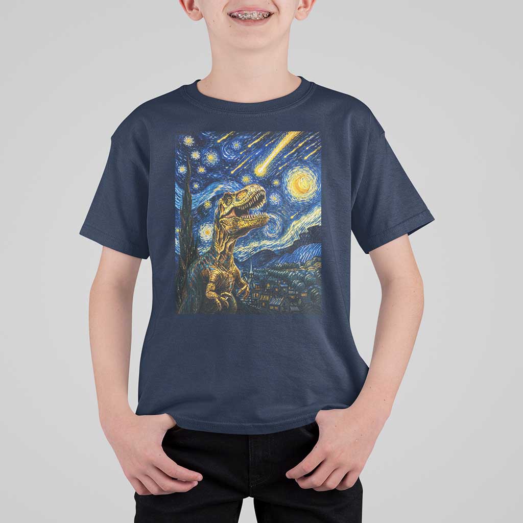 Dinosaur Starry Night Meteor Shower T Shirt For Kid Astronomy Lover Gift