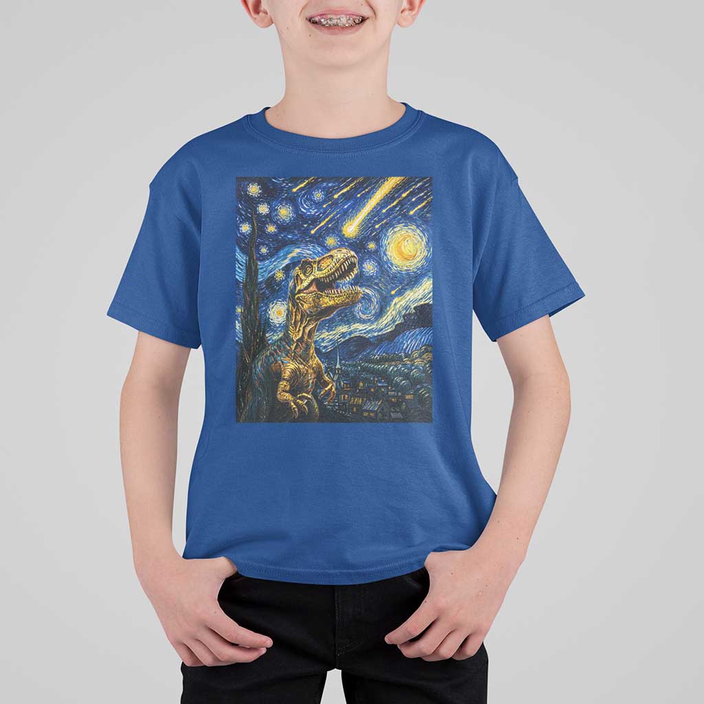 Dinosaur Starry Night Meteor Shower T Shirt For Kid Astronomy Lover Gift