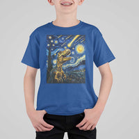 Dinosaur Starry Night Meteor Shower T Shirt For Kid Astronomy Lover Gift