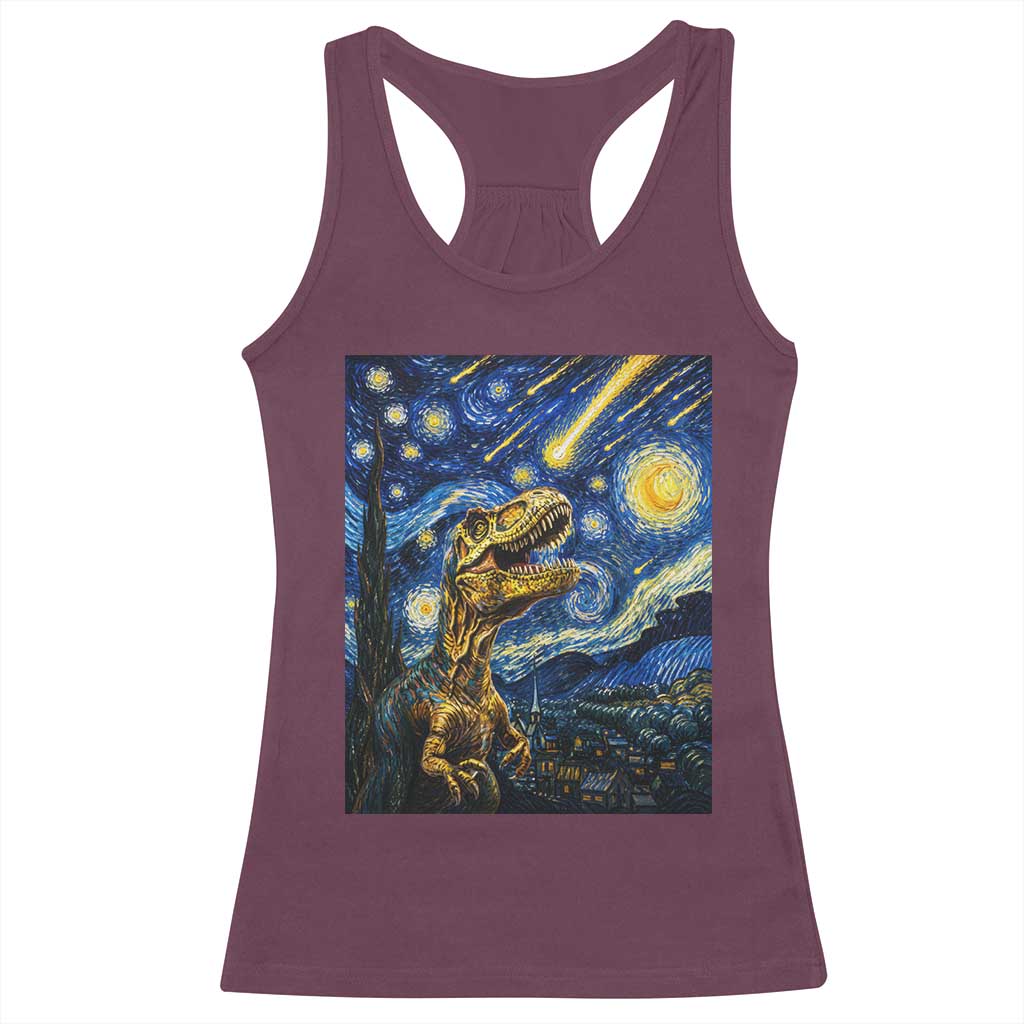 Dinosaur Starry Night Meteor Shower Racerback Tank Top Astronomy Lover Gift