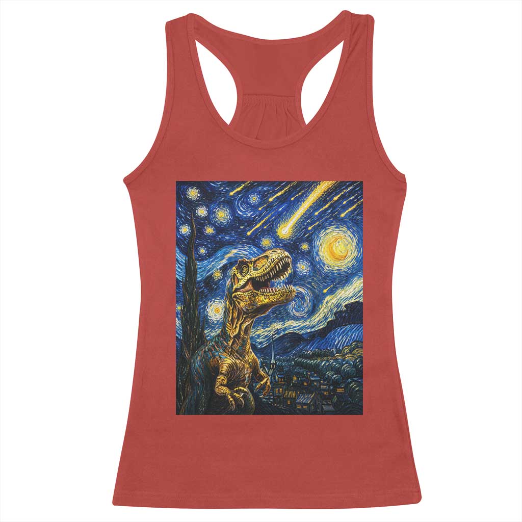 Dinosaur Starry Night Meteor Shower Racerback Tank Top Astronomy Lover Gift