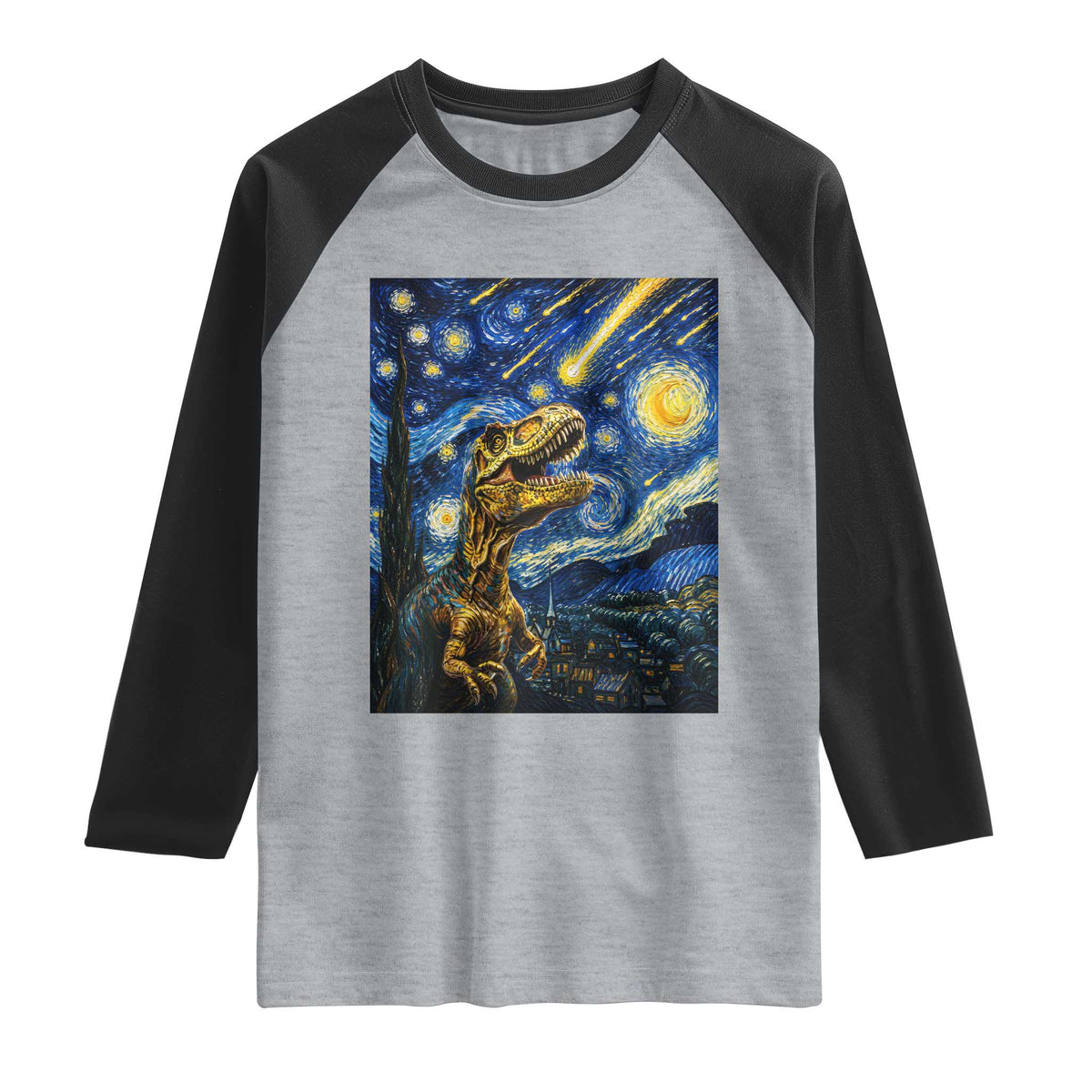 Dinosaur Starry Night Meteor Shower Raglan Shirt Astronomy Lover Gift
