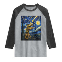 Dinosaur Starry Night Meteor Shower Raglan Shirt Astronomy Lover Gift