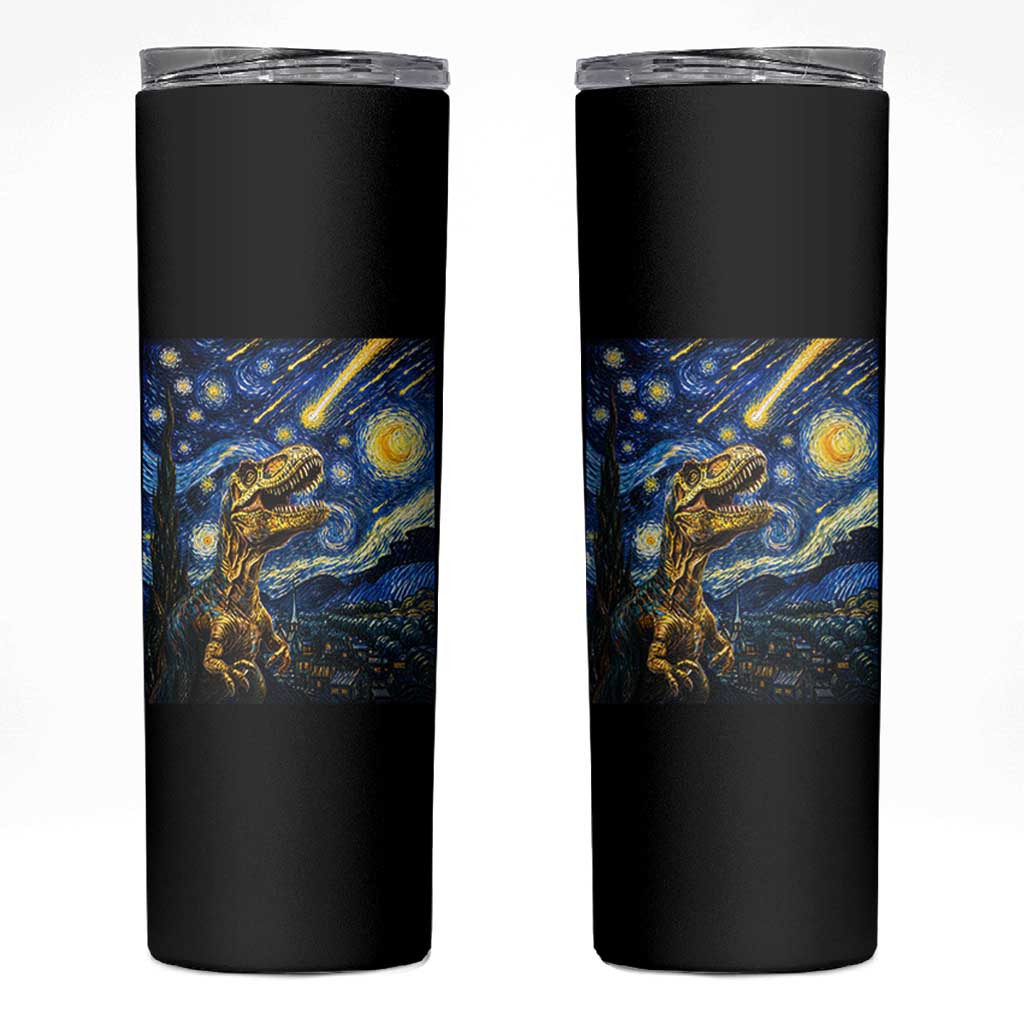 Dinosaur Starry Night Meteor Shower Skinny Tumbler Astronomy Lover Gift