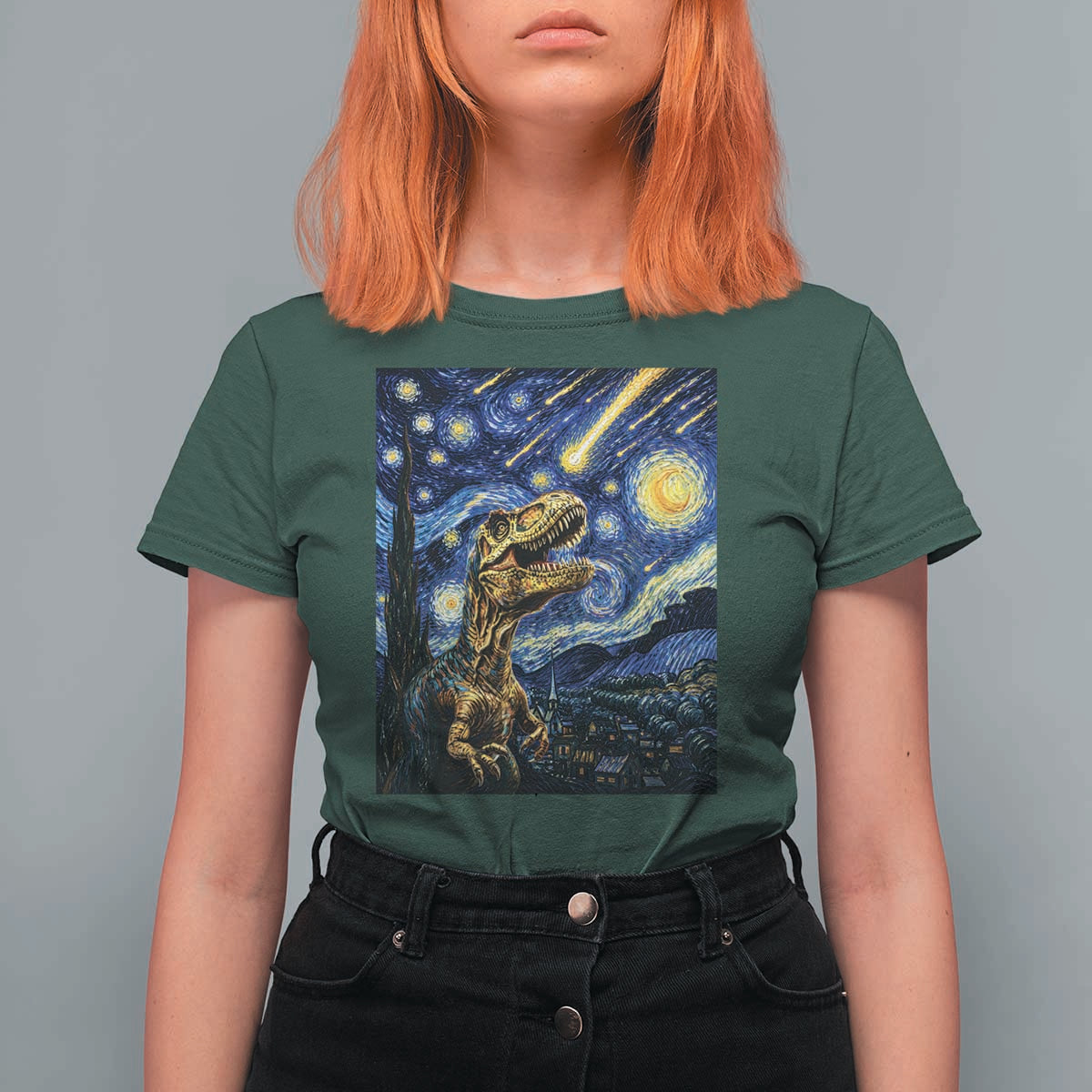 Dinosaur Starry Night Meteor Shower T Shirt For Women Astronomy Lover Gift
