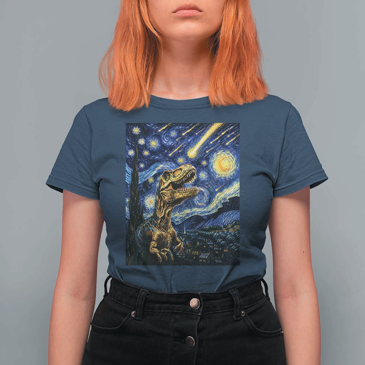 Dinosaur Starry Night Meteor Shower T Shirt For Women Astronomy Lover Gift